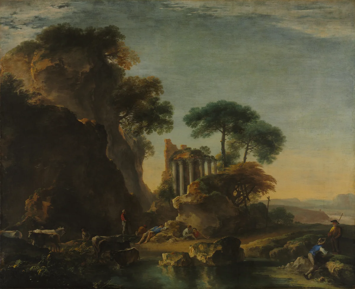 Ruins in a Rocky Landscape by Salvator Rosa, painting, 1635-1645