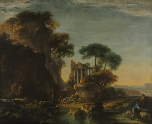 Ruins in a Rocky Landscape by Salvator Rosa, painting, 1635-1645