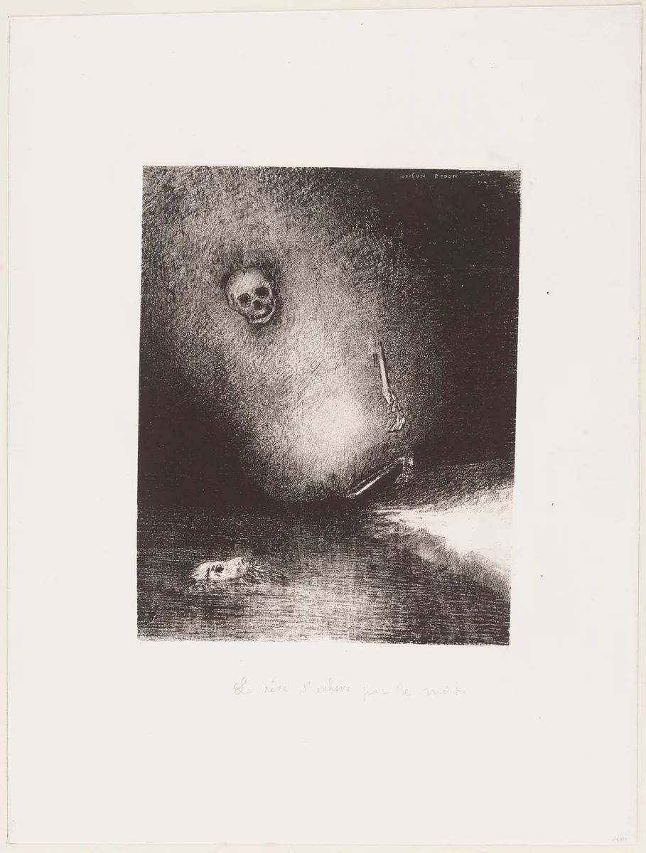 The Dream Is Realized by Death (Le rêve s'achève par la mort) by Odilon Redon, print, 1887