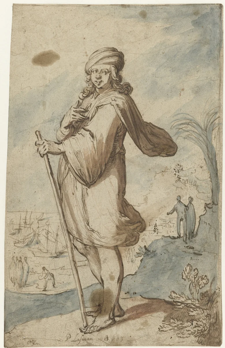 Staande figuur met tulband, van opzij by Pieter Lastman, drawing, 1603