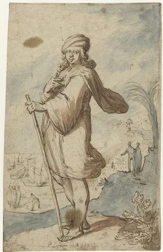 Staande figuur met tulband, van opzij by Pieter Lastman, drawing, 1603