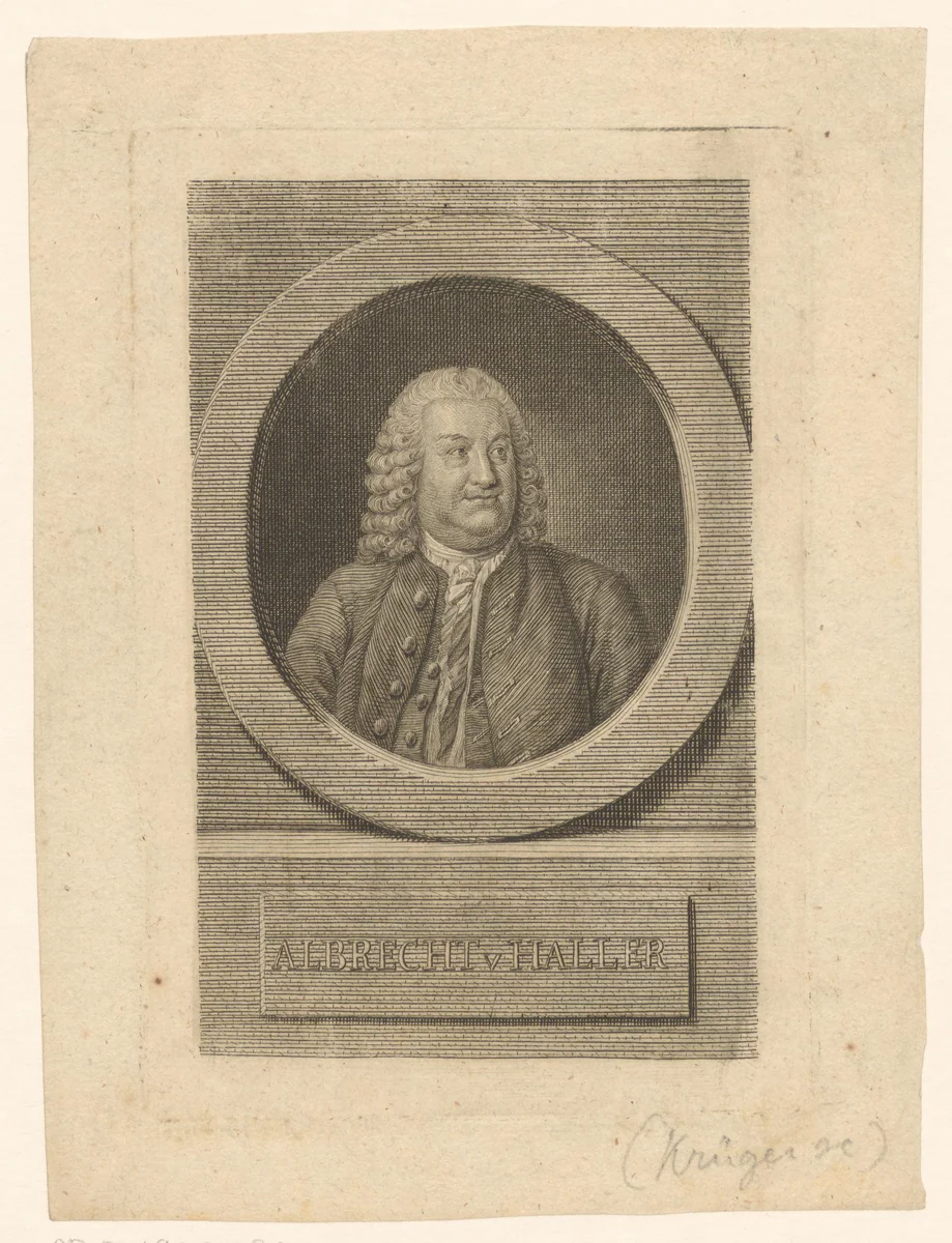 Portret van Albercht Haller by Johann Conrad Krüger, print, 1743-1791