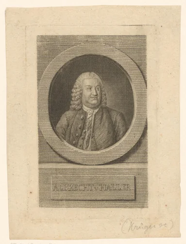 Portret van Albercht Haller by Johann Conrad Krüger, print, 1743-1791