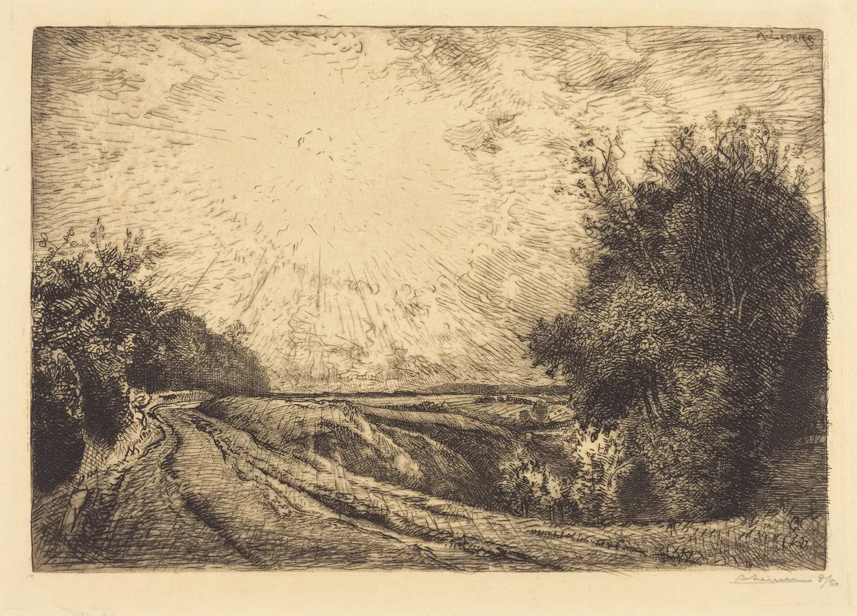 Route from La Houssoye, Crevecoeur-le-Grand (Route de La Houssoye, Crevecoeur) by Auguste Lepère, print, 1913