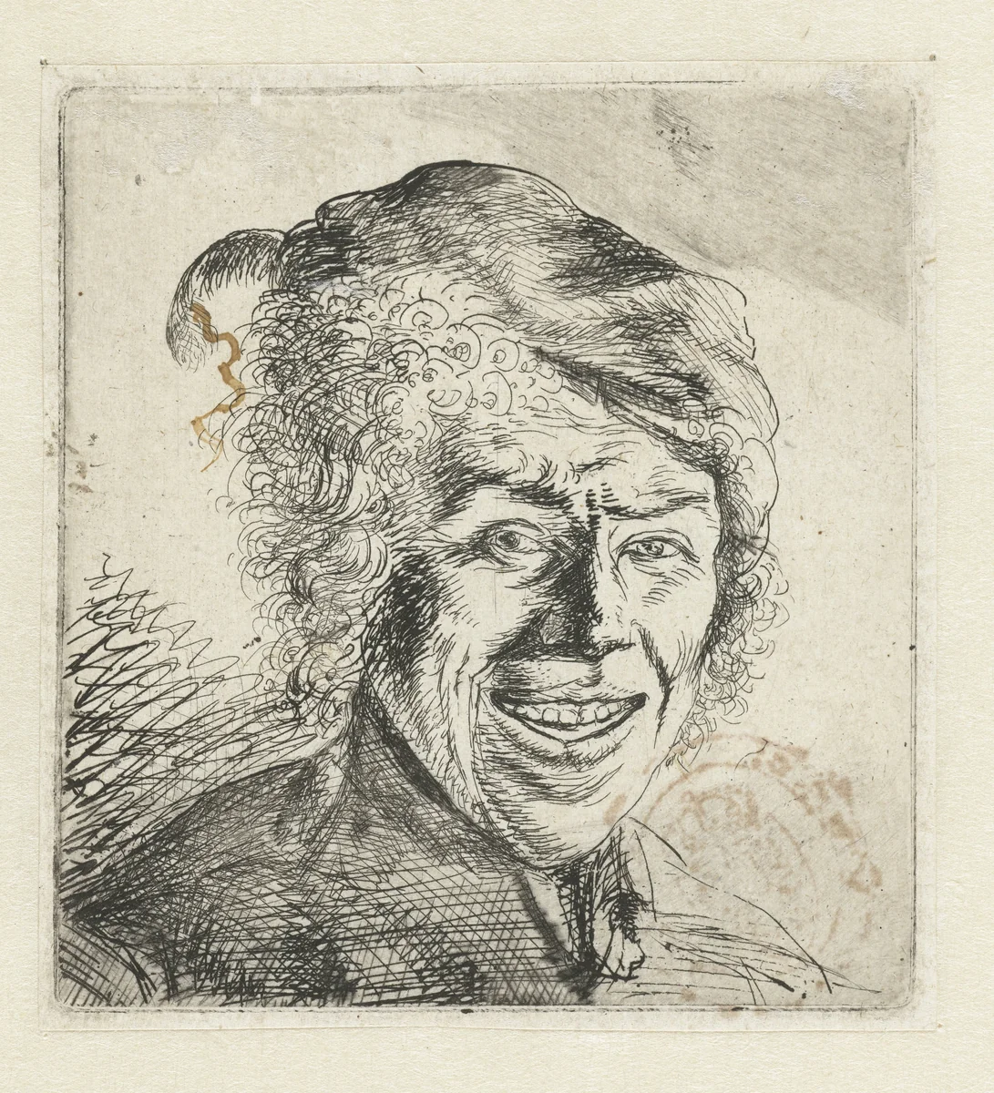 Borstbeeld van een lachende man by Jan Lievens, print, 1625-1674