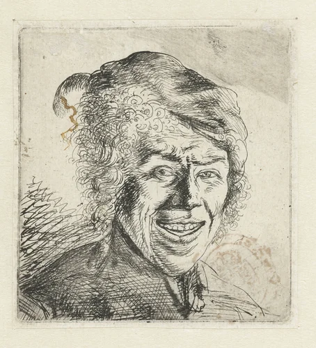Borstbeeld van een lachende man by Jan Lievens, print, 1625-1674