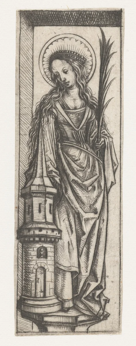 Heilige Barbara (kleine versie) by Meester van het Amsterdamse Kabinet, print, 1485-1490
