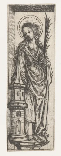 Heilige Barbara (kleine versie) by Meester van het Amsterdamse Kabinet, print, 1485-1490