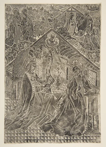 The Annunciation, Visitation, and Nativity (Schr. 2865) by anonymous, print, 1400-1499
