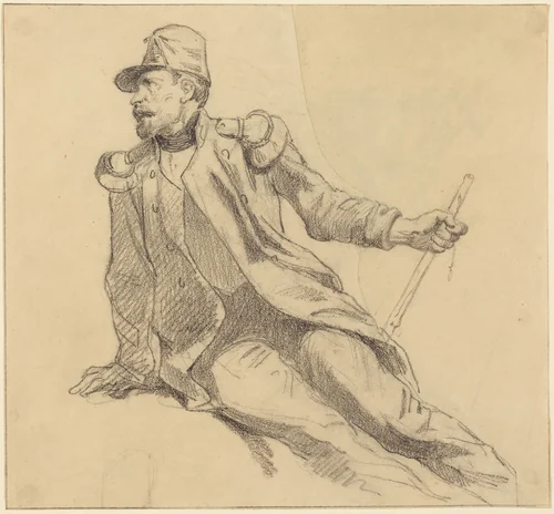 A Seated Soldier by Hippolyte Bellangé, drawing, 1800-1860