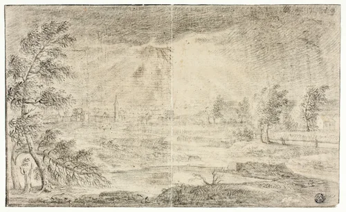 Landscape with Village by Unknown Artist, drawing, 1720