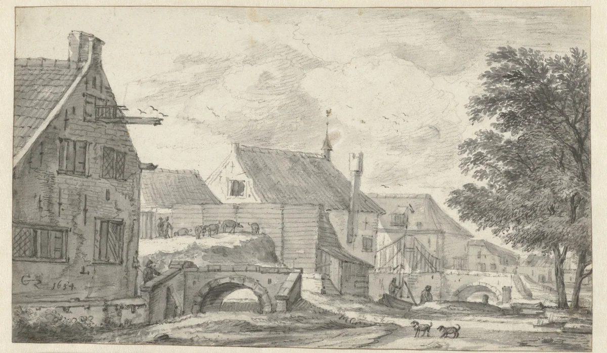 View in a Village by Cornelis Saftleven, drawing, 1654