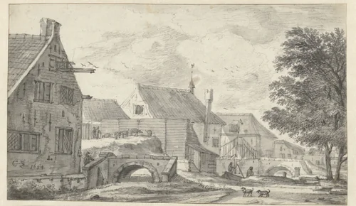 View in a Village by Cornelis Saftleven, drawing, 1654