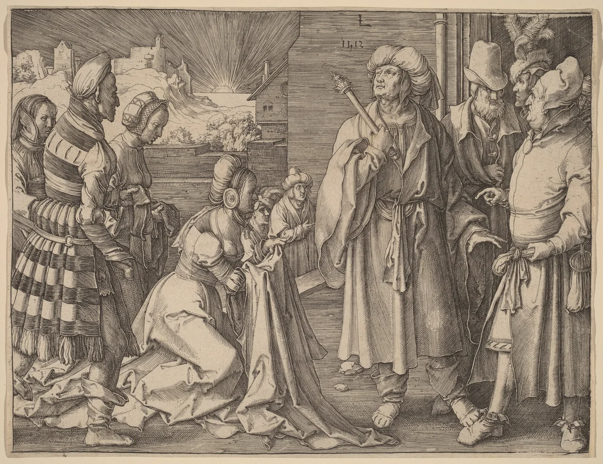 Potiphar's Wife Accusing Joseph by Lucas van Leyden, print, 1512