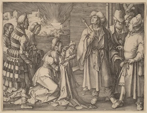 Potiphar's Wife Accusing Joseph by Lucas van Leyden, print, 1512