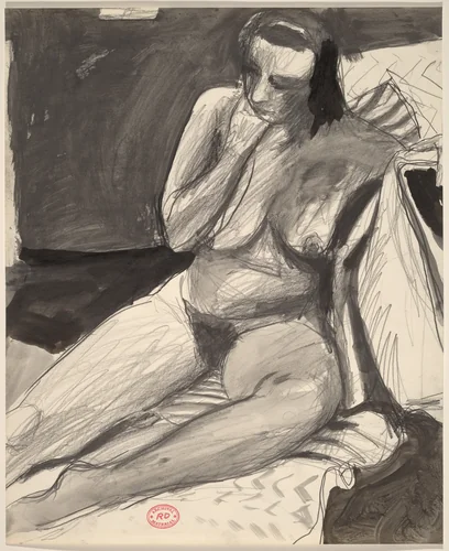 Untitled [female nude seated and leaning against a support] by Richard Diebenkorn, drawing, 1955-1967