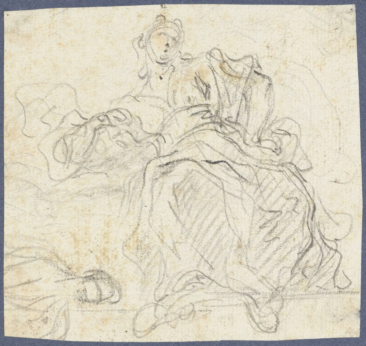 Zittende vrouwenfiguur by Francesco Solimena, drawing, 1667-1725