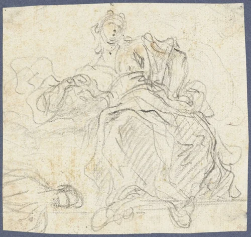 Zittende vrouwenfiguur by Francesco Solimena, drawing, 1667-1725