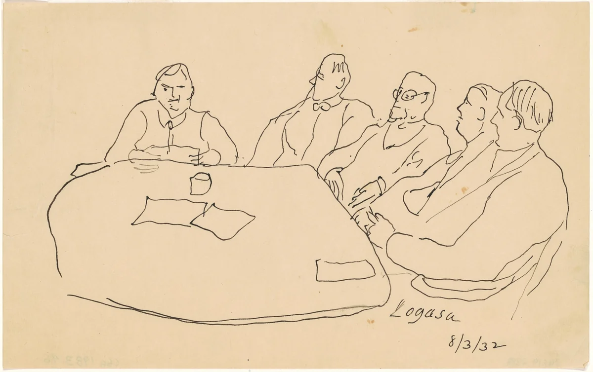 Men at a Table by Charles Logasa, drawing, 1932