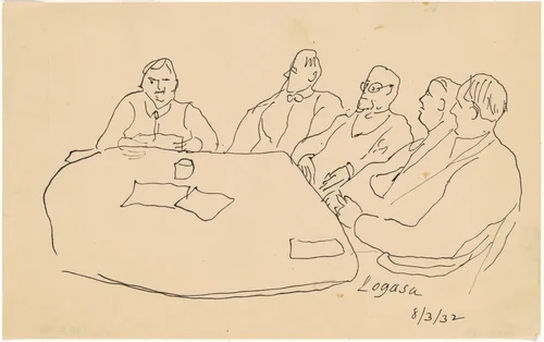 Men at a Table by Charles Logasa, drawing, 1932