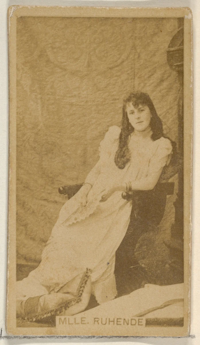 Mlle. Ruhende, from the Actors and Actresses series (N45, Type 8) for Virginia Brights Cigarettes by Allen & Ginter, photograph, 1885-1891