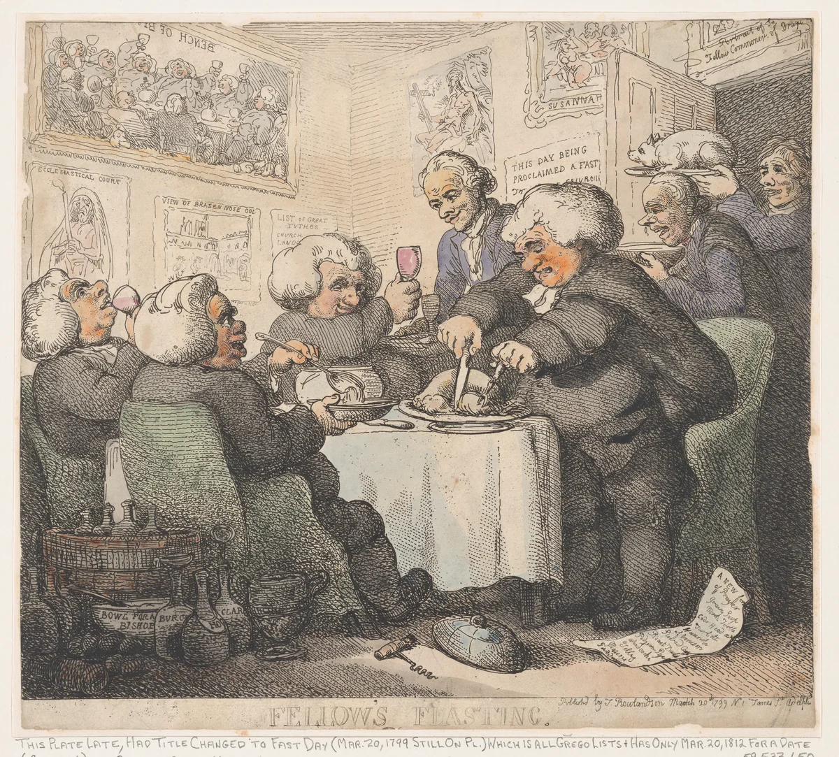 Fellows Feasting by Thomas Rowlandson, print, 1799