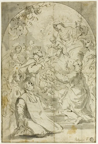 Vision of Saint Dominic by Luca Giordano Gaspare Diziani, drawing, 1652-1705