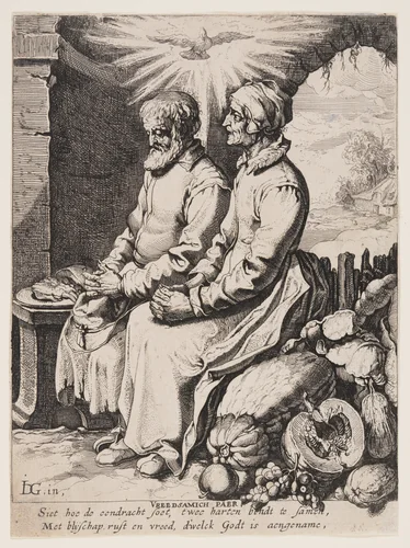 The Pious Old Couple (Vreedsamich Paer) by Jacques de Gheyn III, print, 1613-1623