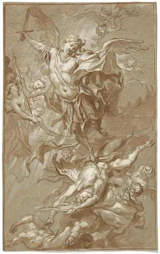 Saint Michael and the Rebel Angels by Gregorio de Ferrari, drawing, 1677-1687