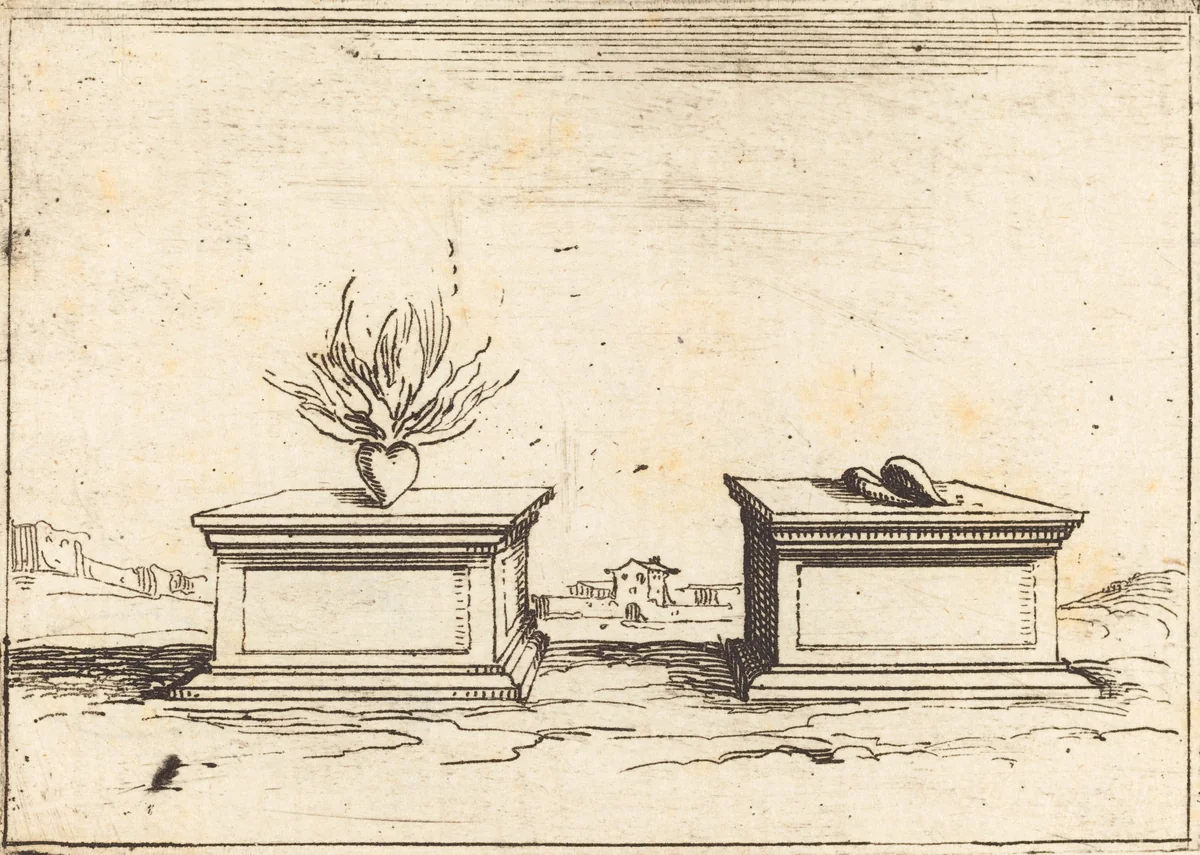 Two Hearts by Jacques Callot, print, 1628