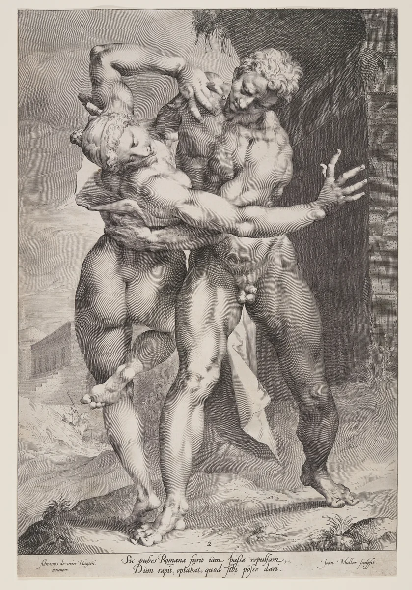 The Abduction of a Sabine Woman by Jan Harmensz. Muller, print, 1593-1603