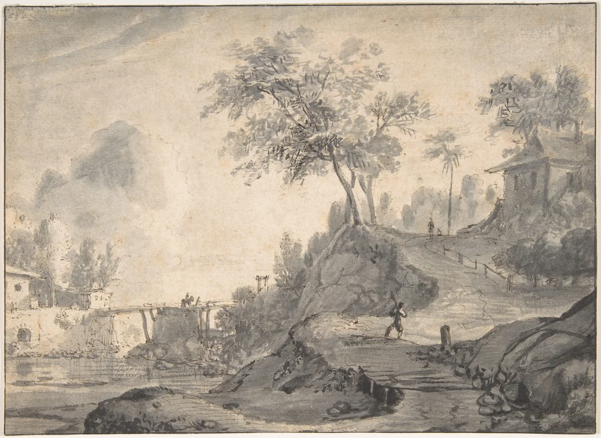 Landscape by Roelant Roghman, drawing, 1640-1692