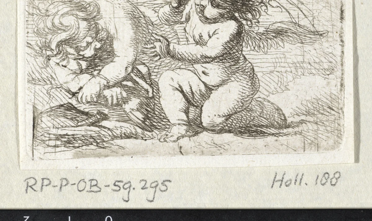 Twee stoeiende putti by Cornelis Schut, print, 1618-1655