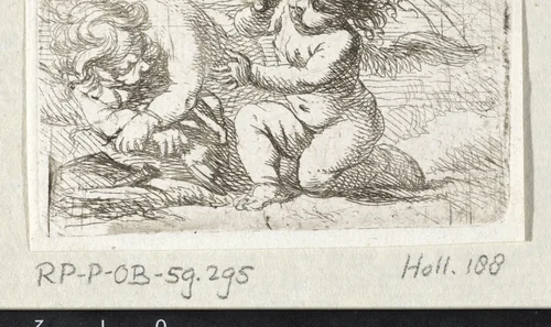 Twee stoeiende putti by Cornelis Schut, print, 1618-1655
