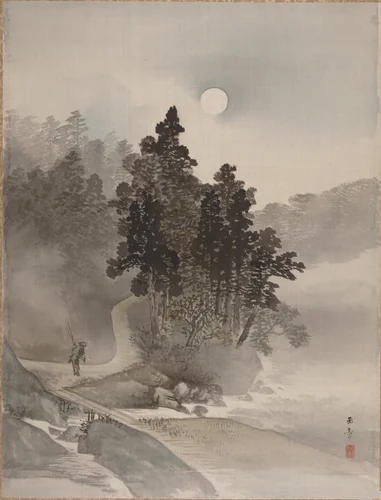 Traveling by Moonlight by Kawabata Gyokushō, painting, 1887-1892