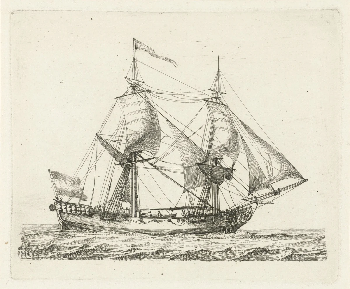 Tweemaster met vlag by Gerrit Groenewegen, print, 1789