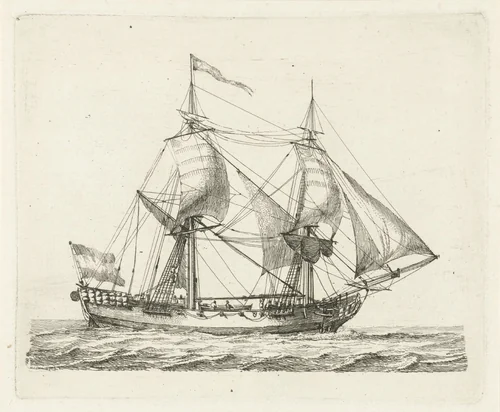 Tweemaster met vlag by Gerrit Groenewegen, print, 1789