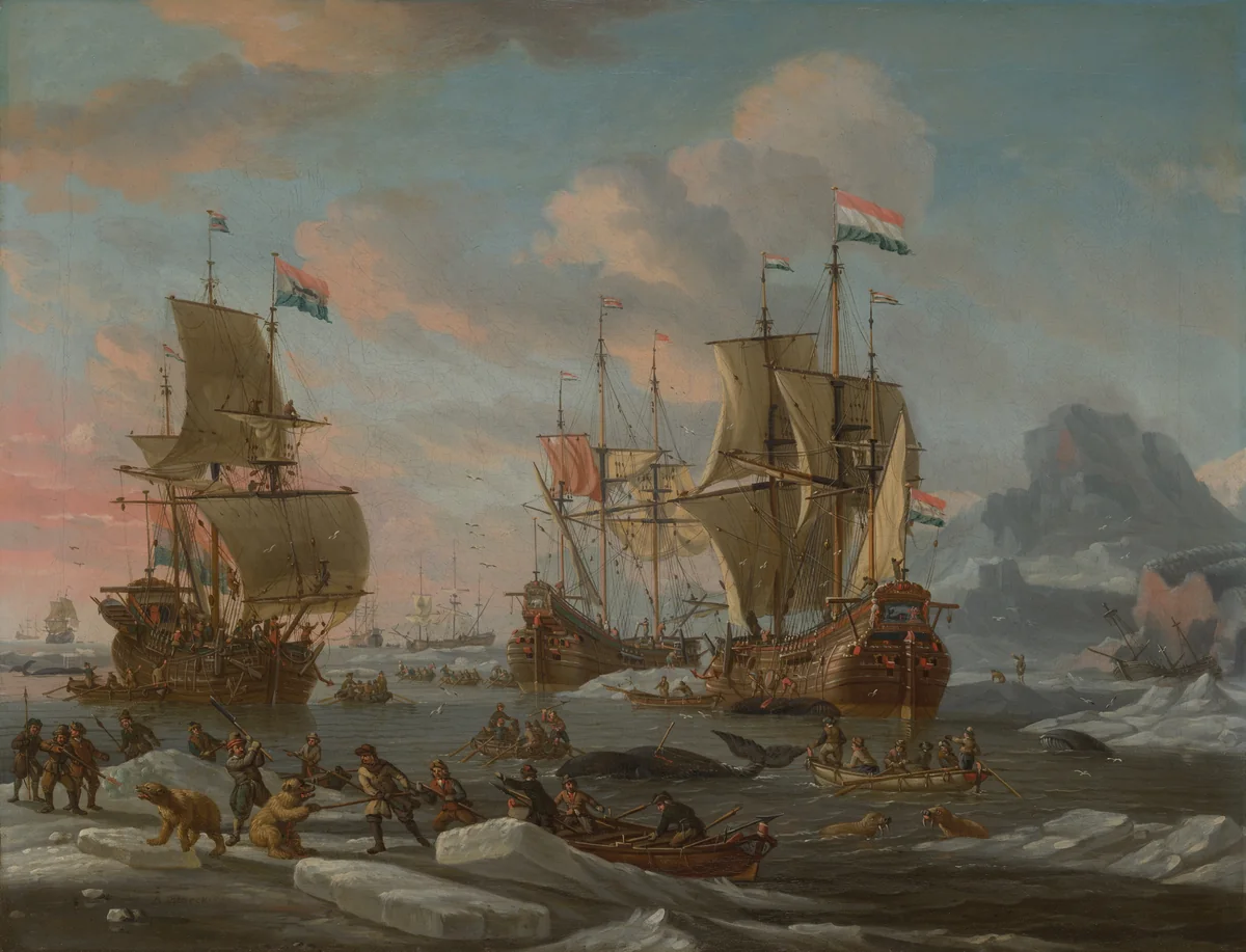 The Dutch Whaling Fleet by Abraham Storck, painting, 1401-1900