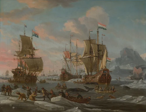 The Dutch Whaling Fleet by Abraham Storck, painting, 1401-1900