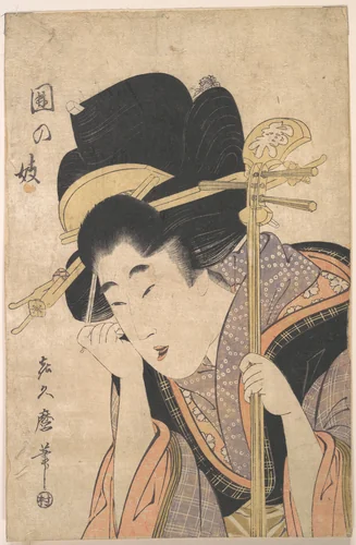 A Geisha with a Shamisen by Kitagawa Kikumaro, print, 1805-1825