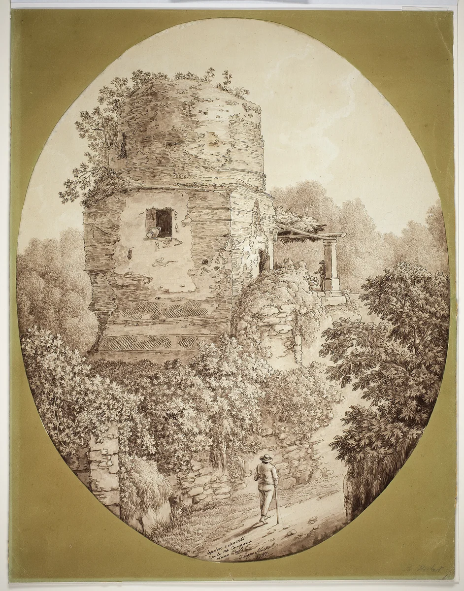 Tower with Man Walking by Jacob Philipp Hackert, print, 1797