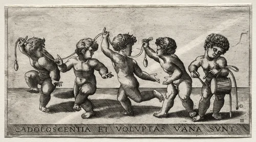 Children Dancing to a Drum by Giorgio Reverdino, print, 1531-1570