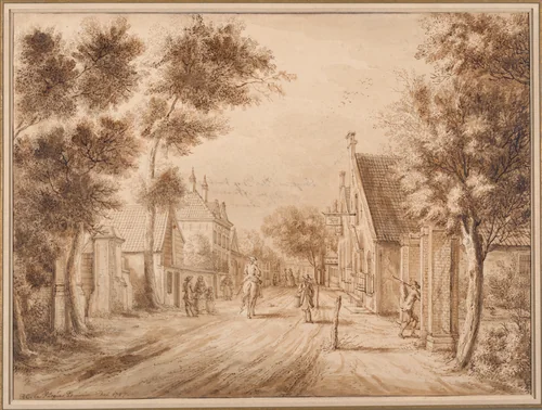 A View of the Herenstraat in Voorburg, Seen from the Oosteinde by Paulus Constantijn La Fargue, drawing, 1757