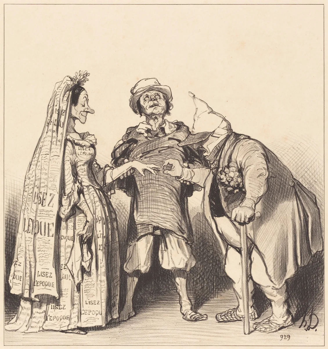 Mariage de l'Époque et du Constitutionnel by Honoré Daumier, print, 1846