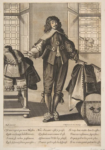 A Valet Putting Away the Luxurious Clothing of His Master by Abraham Bosse, print, 1630-1676