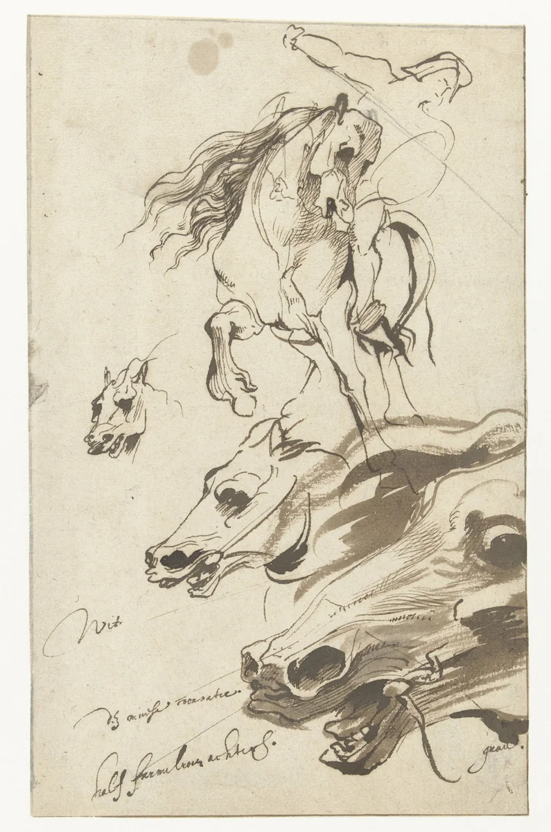 Studies of a Horseman and the Head of a Horse by Anthony van Dyck, drawing, 1617-1621