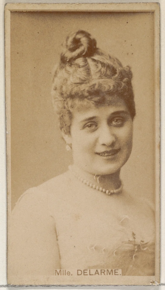 Mlle. Delarme, from the Actors and Actresses series (N45, Type 8) for Virginia Brights Cigarettes by Allen & Ginter, photograph, 1885-1891
