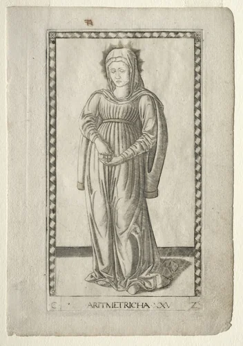 Arithmetic (from the Tarocchi, series C: Liberal Arts, #25) by Master of the E-Series Tarocchi, print, 1457-1467