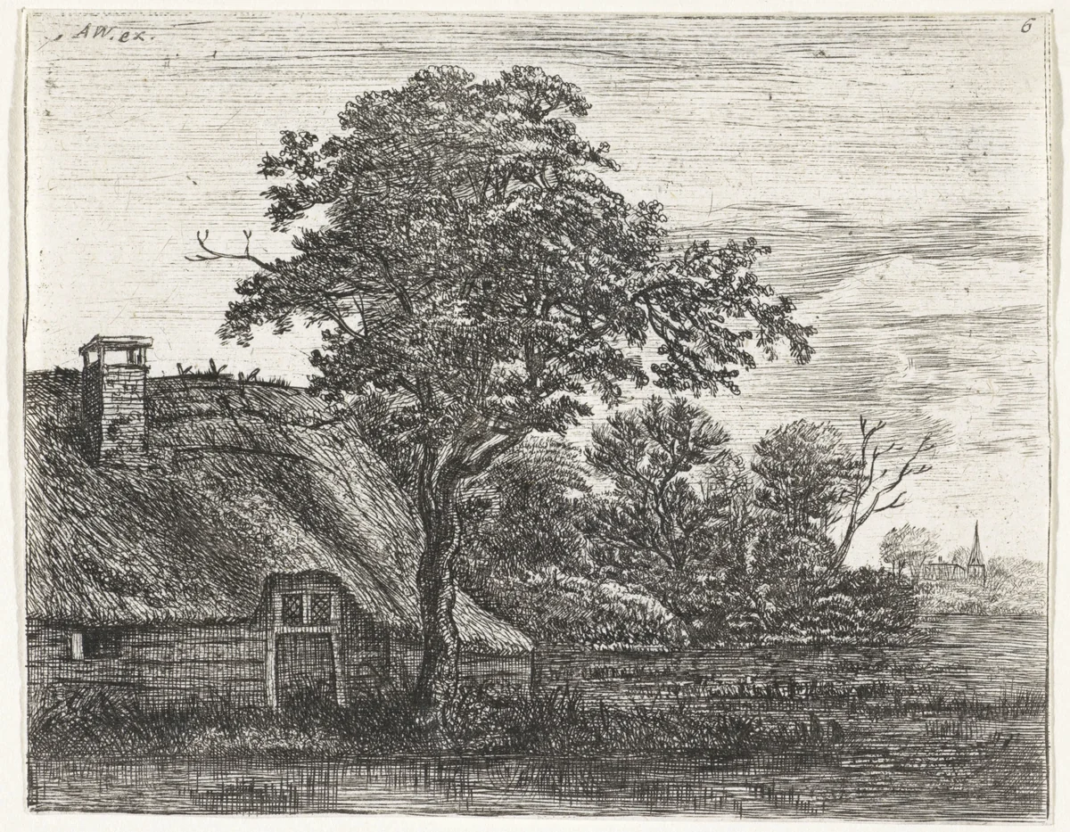 Boerderij aan het water by Jan Ruyscher, print, 1648-1663