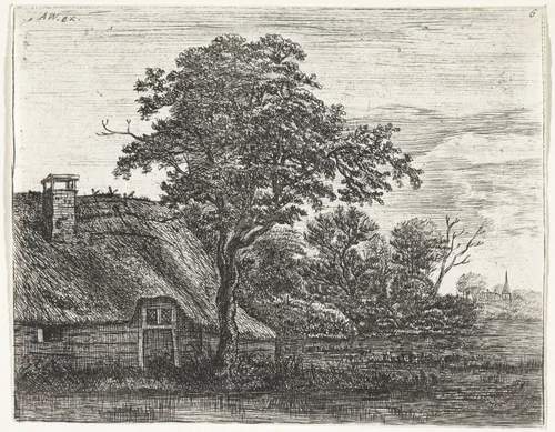Boerderij aan het water by Jan Ruyscher, print, 1648-1663